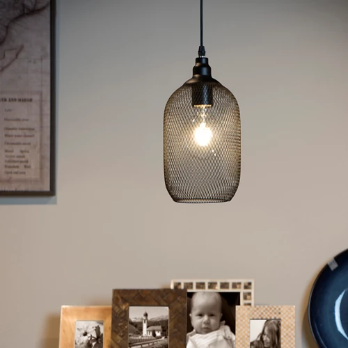 Lucide MESH - Hanglamp - Ø 15 cm - 1xE27 - Zwart - sfeer 1